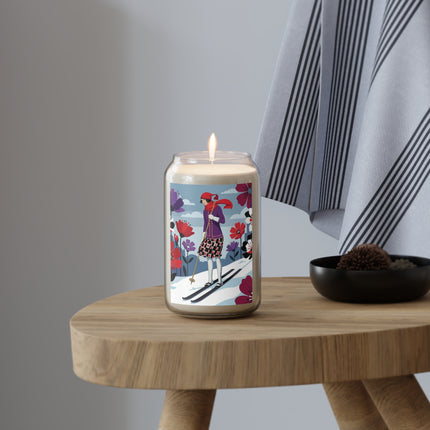 🎿❄️ The Winter Flower Skier Scented Soy Candle – Art Deco Alpine Fantasy