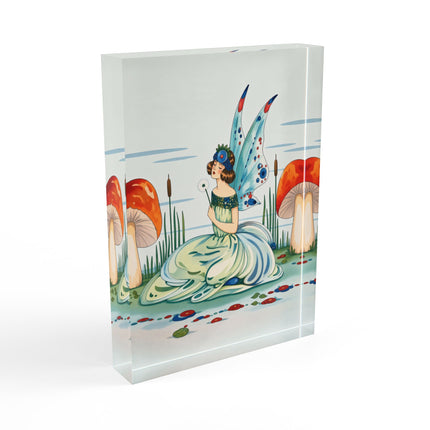 🧚🍄 The Lady Of The Enchanted Mushroom Garden Acrylic Art Block – Art Deco Fairy Fantasy