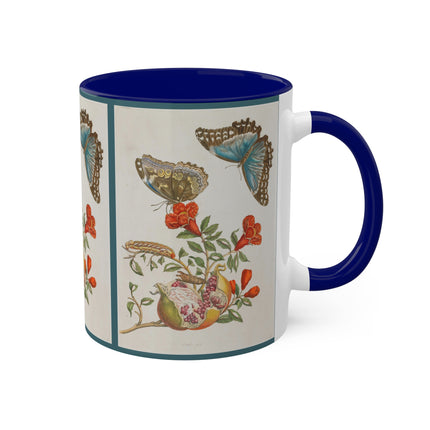 Blue Butterflies and Pomegranate by Maria Sibylla Merian Colorful Mugs, 11oz