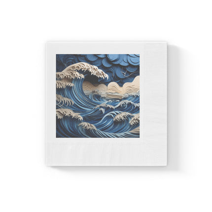 Dramatic Ocean with Crashing Waves White Coined Napkins