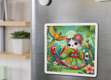 Parrot Dance of the Geisha Kitten Die-Cut Magnets (5 Sizes)