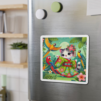 Parrot Dance of the Geisha Kitten Die-Cut Magnets (5 Sizes)