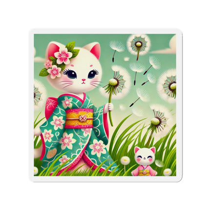 Geisha Kitten and the Dandelion Wish Die-Cut Magnets (5 Sizes)