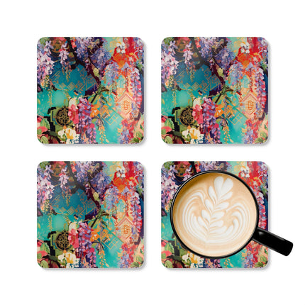 Golden Wisteria Symphony Corkwood Coaster Set