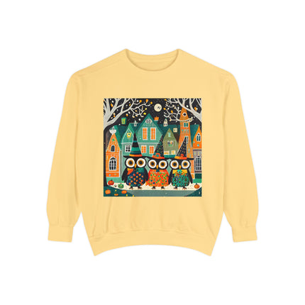 Night of the Trick-or-Treating Owlets Unisex Garment-Dyed Sweatshirt