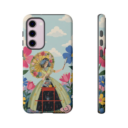 🌸🪞 The Floral Parasol Reflection Phone Case – Art Deco Garden Fantasy