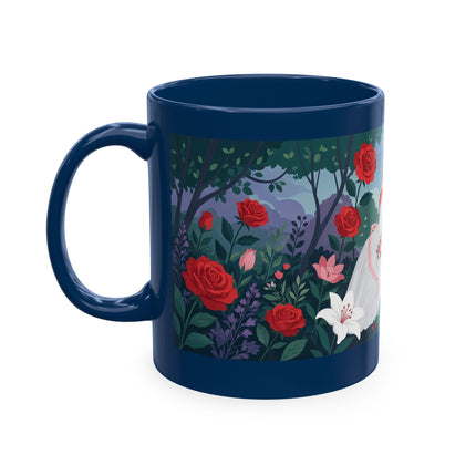 🌹💌 The Lady Blowing Kisses In The Rose Garden Ceramic Mug – Art Deco Floral Romance