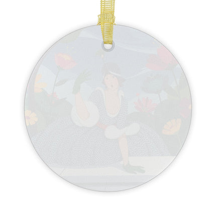 🌸🌿 The Lady Of The Secret Garden Glass Ornament – Art Deco Botanical Elegance
