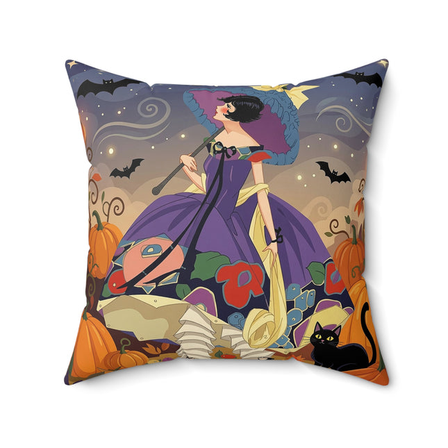 🌙🎃 The Moonlit Garden Walk Square Pillow – Elegant Halloween Charm