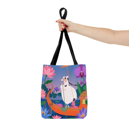 🪷🛶 The Lady Of The Lotus Garden Gondola Tote Bag – Art Deco Floral Adventure