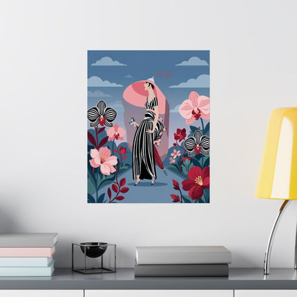 🌸🖤 The Lady Of The Striped Orchid Matte Vertical Poster – Art Deco Floral Elegance