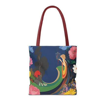 🌙🐦 The Lady Of The Moonlit Birdcage Tote Bag – Art Deco Floral Fantasy
