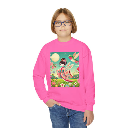 Geisha Fairy and the Hummingbird Blossom Youth Crewneck Sweatshirt – Magic, Grace & Dreamlike Beauty
