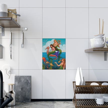 Three Mermaids with Strings of Pearls by Carlo Chiostri Ceramic Tile
