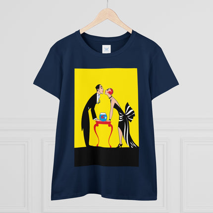 Moment of Elegance: A Passionate Embrace Amidst Golden Splendor Women's Midweight Cotton Tee