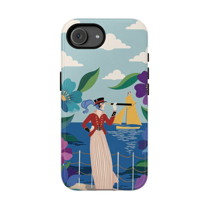 🌊🔭 The Lady Of The Seaside Lookout Phone Case – Art Deco Nautical Adventure