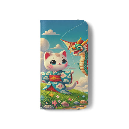 🪁🐉 Geisha Kitten and the Dragon Kite Flip Case – Joyful Flight & Dragon Spirit