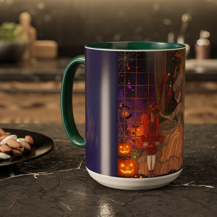 🌙🎃 The Moonlit Parlor Masquerade Colorful Mug – Elegant Halloween Romance