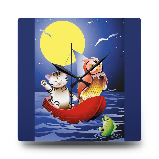 Embarking on a Moonlit Journey Acrylic Wall Clock, Round and Square