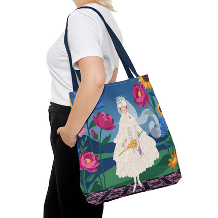 🌸👑 The Lady Of The Enchanted Flower Crown Tote Bag – Art Deco Garden Fantasy