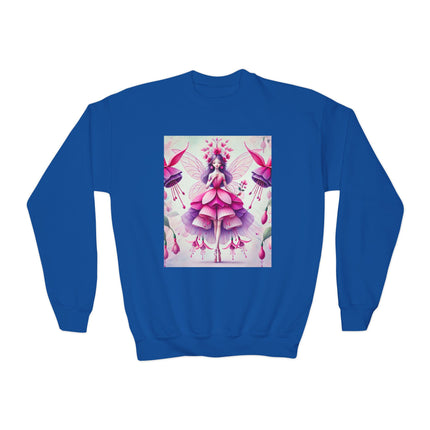 Fuchsia Fairy Youth Crewneck Sweatshirt – Vibrant Color, Floral Magic & Whimsical Elegance