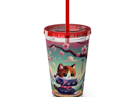 Samurai Kitten Sunsplash Tumbler with Straw, 16oz