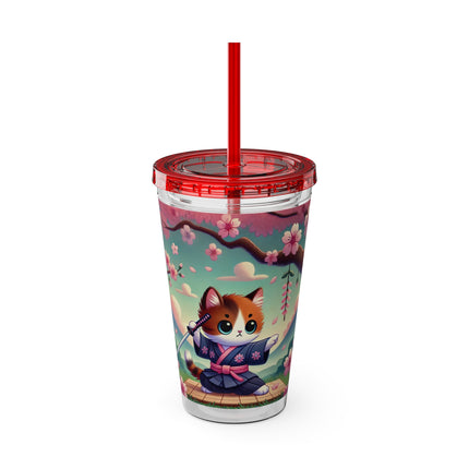 Samurai Kitten Sunsplash Tumbler with Straw, 16oz