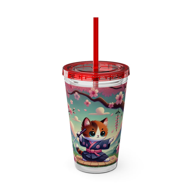 Samurai Kitten Sunsplash Tumbler with Straw, 16oz