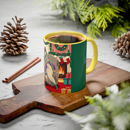 🖤🔥 The Lady Of The Christmas Hearth Colorful Mug – Art Deco Holiday Elegance