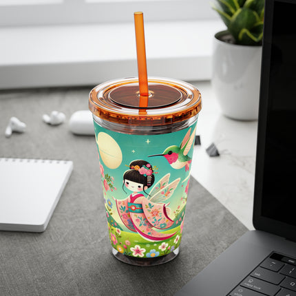 Geisha Fairy and the Hummingbird Blossom Sunsplash Tumbler with Straw, 16oz