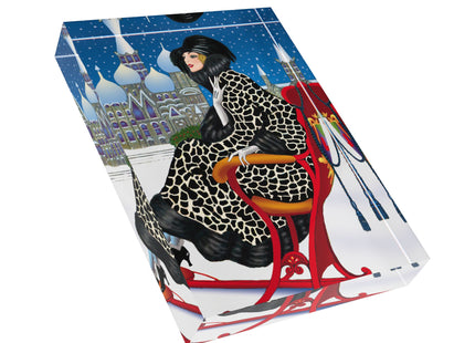 Elegant Winter Woman in Sleigh Acrylic Art Block