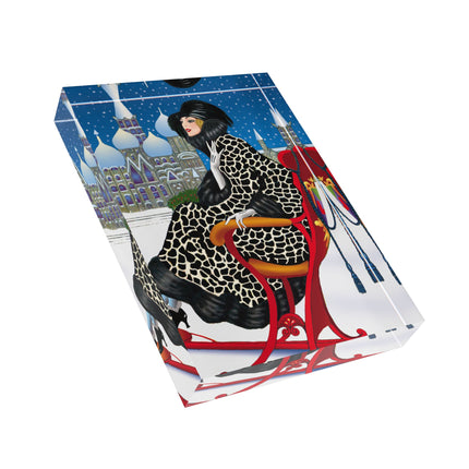 Elegant Winter Woman in Sleigh Acrylic Art Block