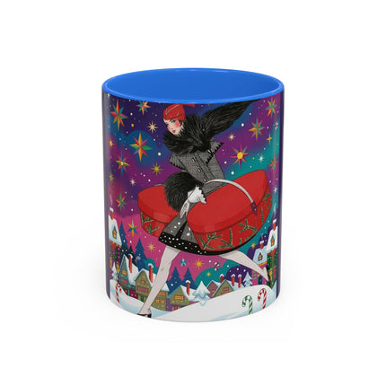 🎁✨ The Lady Of The Christmas Hatbox Colorful Mug – Art Deco Holiday Fantasy