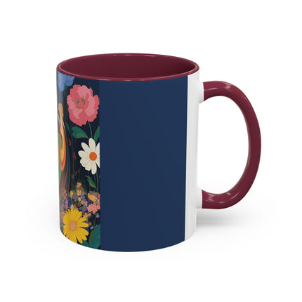 The Lady And The Crimson Moonbird Colorful Mugs – Art Deco Whimsical Garden Elegance
