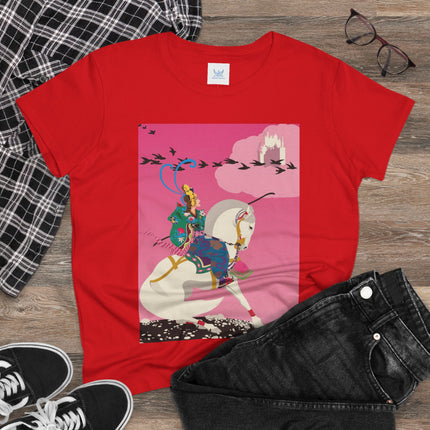 Samurai Princess on the White Steed Women's Midweight Cotton Tee – Epic Fantasy & Mythic Beauty