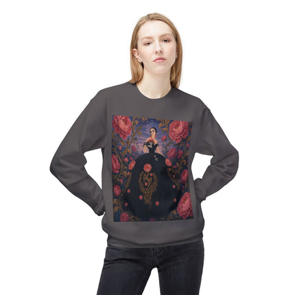 🌹🖤 The Lady Of The Midnight Rose Garden Midweight Crewneck Sweatshirt – Art Deco Floral Elegance