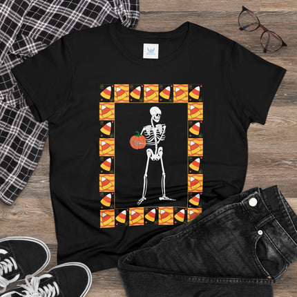 Candy Corn Skeleton Women's Midweight Cotton Tee