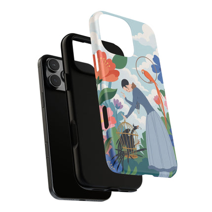 🦜🌺 The Lady Of The Garden Aviary Phone Case – Art Deco Floral Whimsy