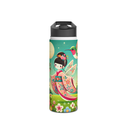 Geisha Fairy and the Hummingbird Blossom Stainless Steel Water Bottle, Standard Lid