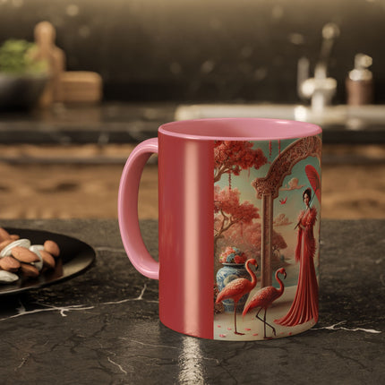 Petals, Porcelain, and Flamingos Colorful Mugs (11oz, 15oz)