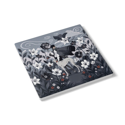🖤🌸 The Greyhound Floral Promenade Ceramic Coaster – Art Deco Monochrome Fashion