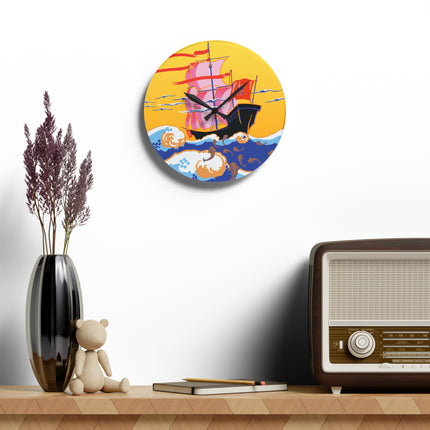 Golden Seas and Whimsical Dreams Acrylic Wall Clock, Round and Square