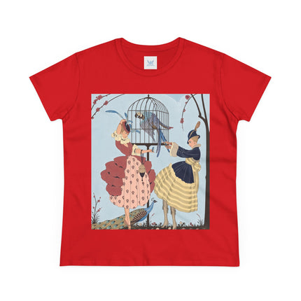 🦚🦜 The Ladies Of The Garden Aviary Cotton Tee – Art Deco Bird Fantasy