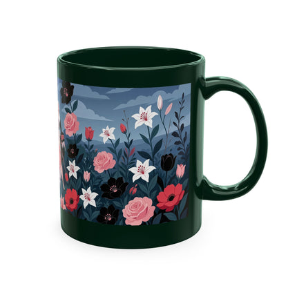 🌹🖤 The Lady Of The Midnight Rose Garden Ceramic Mug – Art Deco Floral Elegance