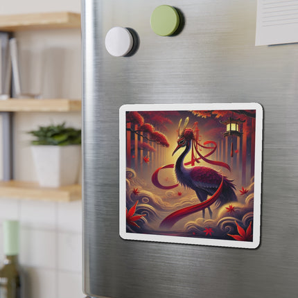 Regal Crimson Crane in the Autumn Mist Die-Cut Magnets (5 Sizes)