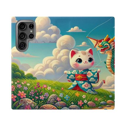 🪁🐉 Geisha Kitten and the Dragon Kite Flip Case – Joyful Flight & Dragon Spirit