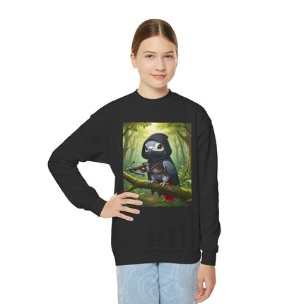 The African Grey Sentinel Youth Crewneck Sweatshirt – Wisdom, Courage & Woodland Adventure