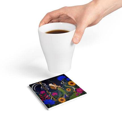 🌙🕯️ The Lady Of The Midnight Garden Ceramic Coaster – Art Deco Nocturne