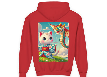 Geisha Kitten and the Dragon Kite Youth Heavy Blend Hooded Sweatshirt