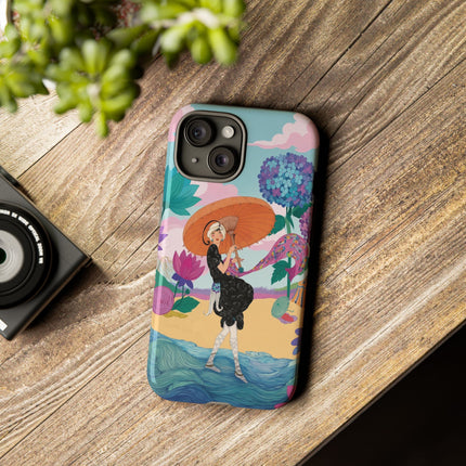 🌊☂️ The Lady Of The Flowered Seashore Phone Case – Art Deco Seaside Fashion